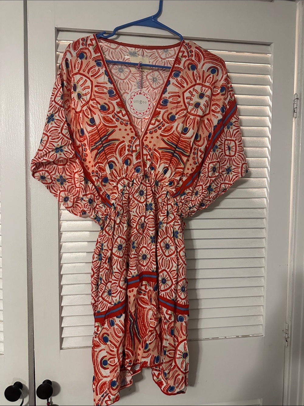 Umgee Coral and Blue Floral Print Mini Dress